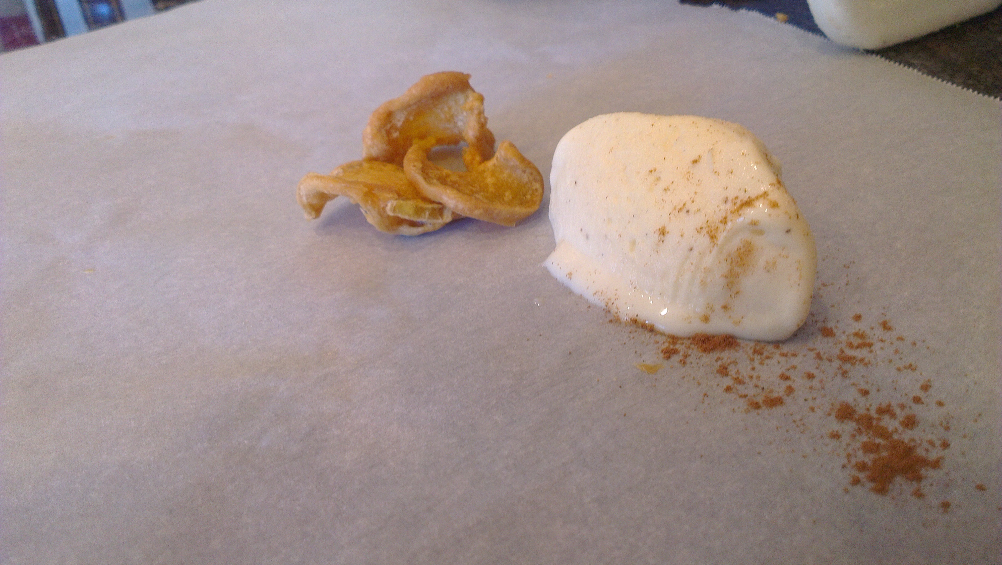 Candied ginger with vanilla softserve