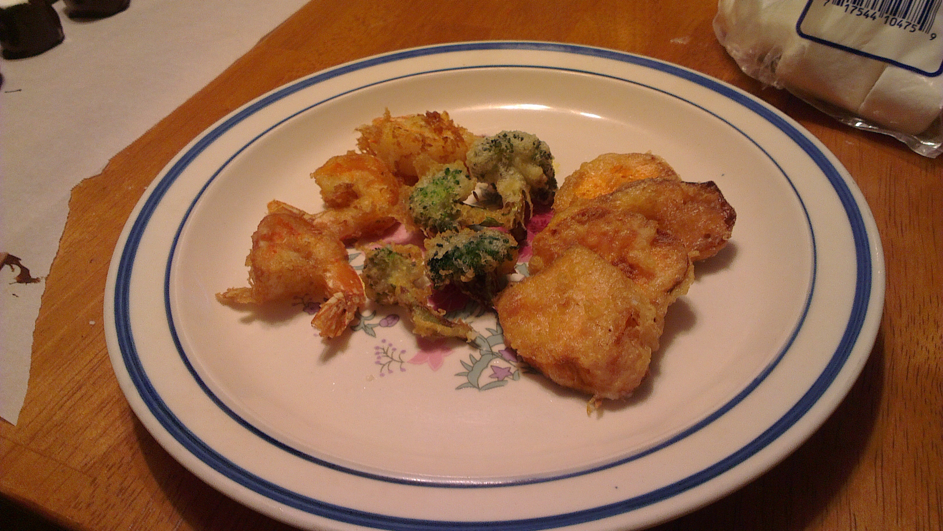 Tempura broccoli, shrimp, and yam