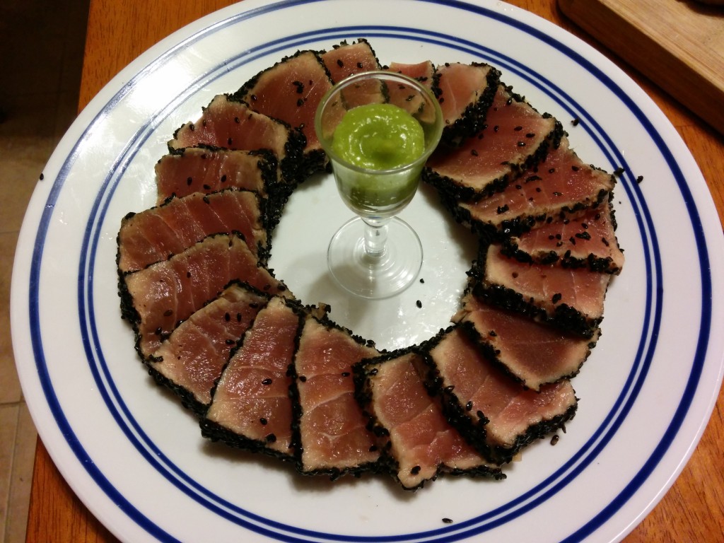 appetizer seared blackened ahi tuna steak wasabi