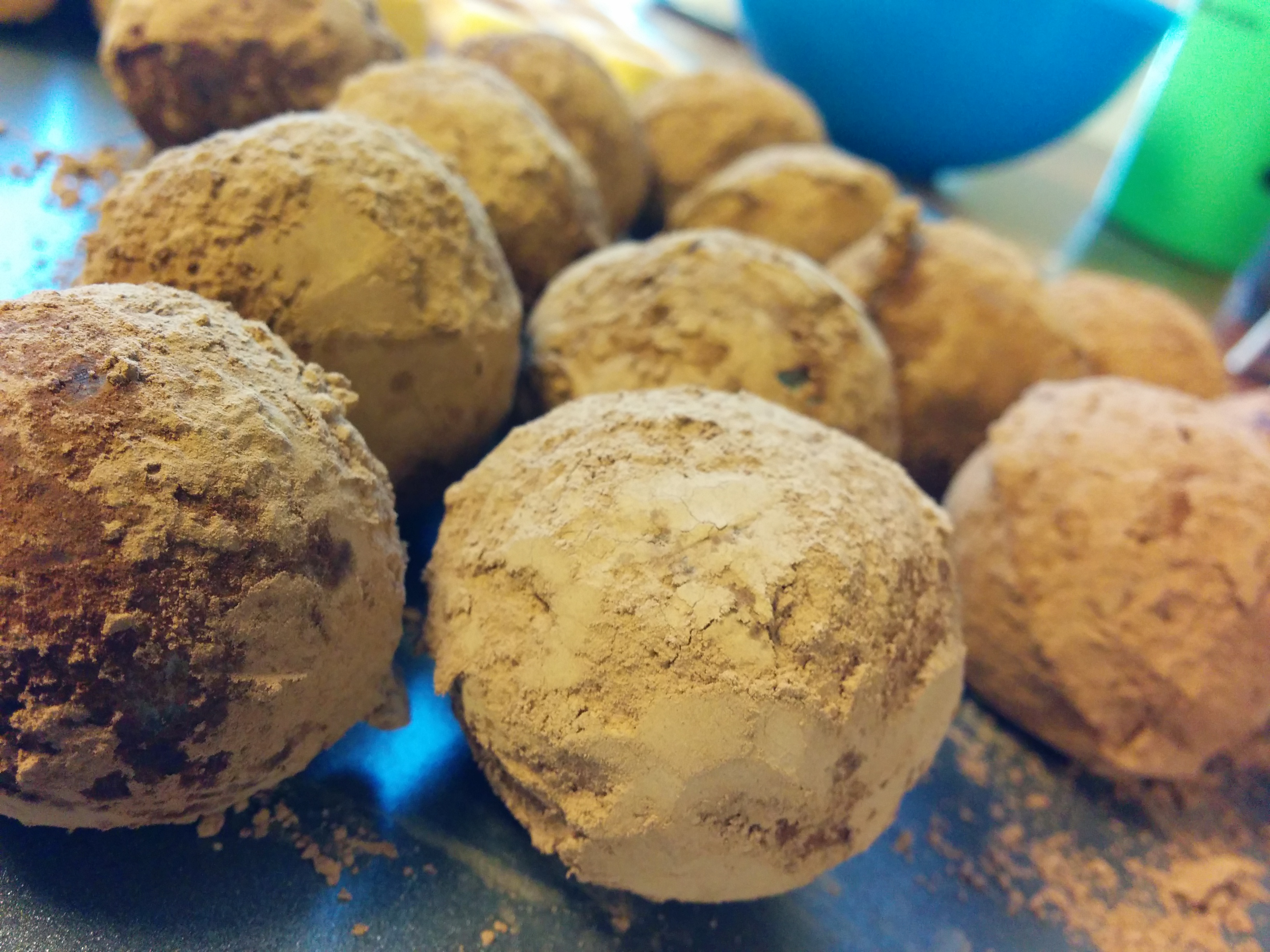 White cake balls coated in cocoa