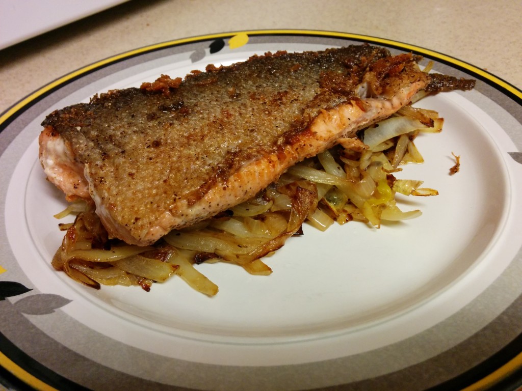 salmon and caramelized onions