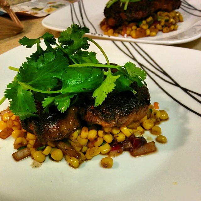 Ribeye on corn salsa